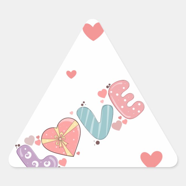 Calcomanía  "Love You" - Happy Day with hearts Triangle Sticker (Front)