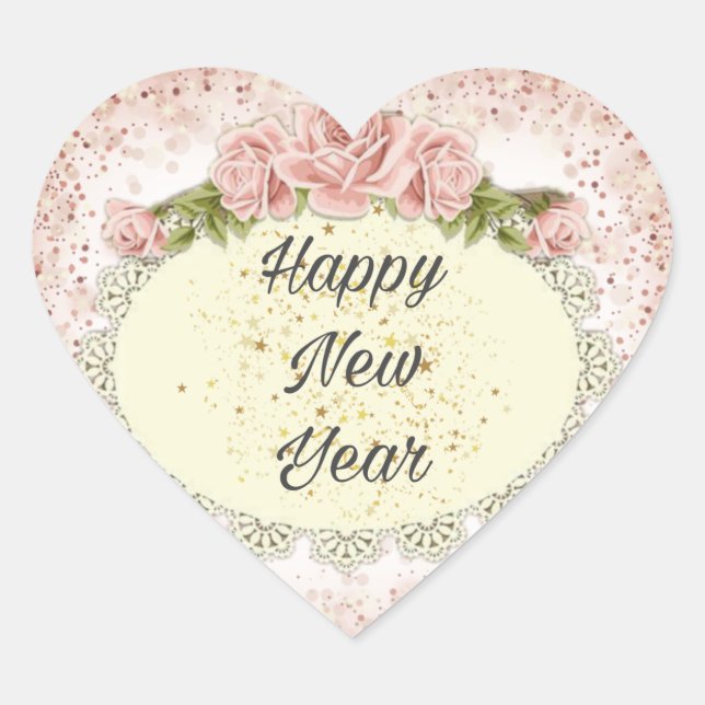 Calcomania on Happy New Year Heart Sticker (Front)