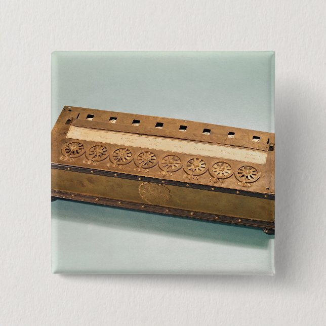 Calculating machine invented by Blaise Pascal 15 Cm Square Badge (Front)