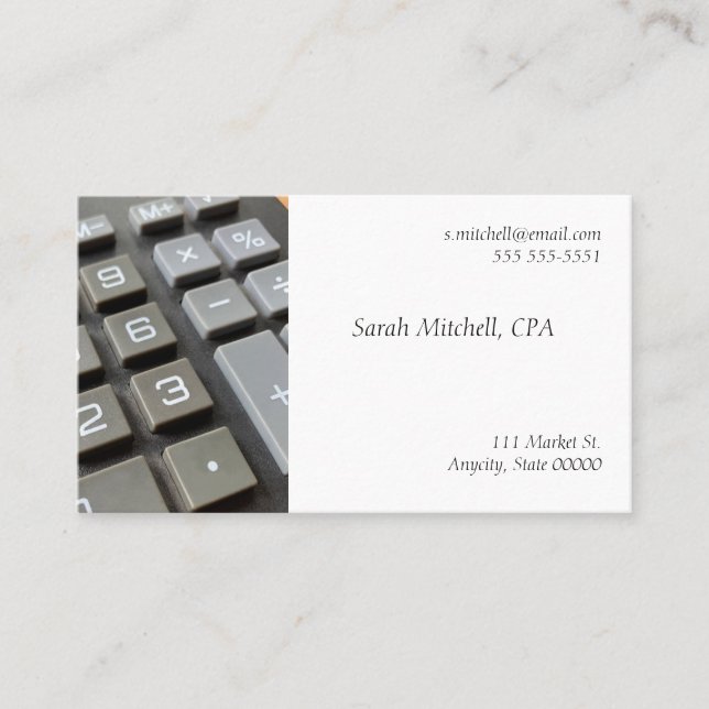 Calculator keyboard and fade business card (Front)