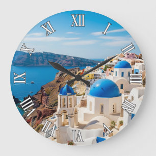 Caldera View Santorini Greece Cyclades Travel Large Clock