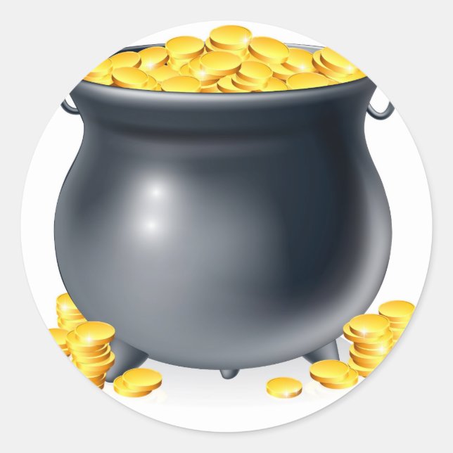 Caldron full of gold coins classic round sticker (Front)