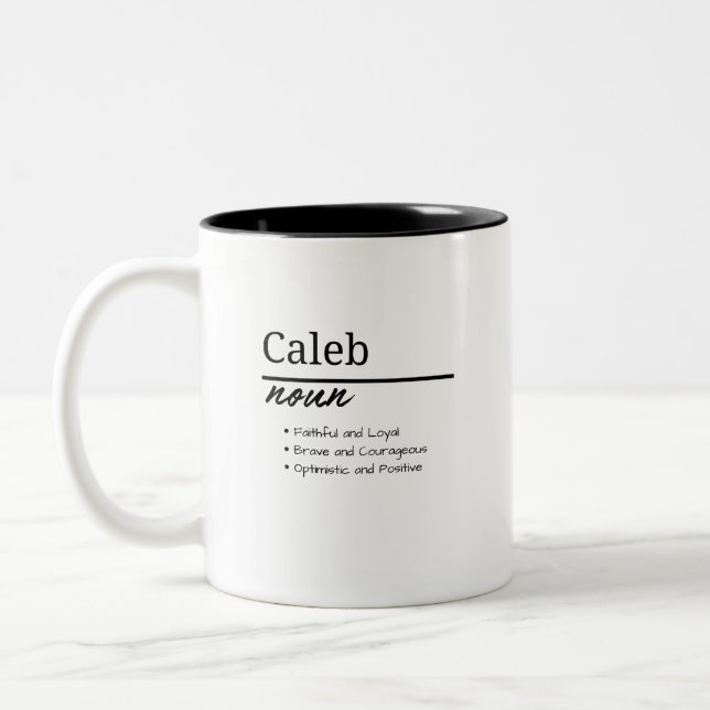 Caleb, Boy Personalised Name Definition Two-Tone Coffee Mug (Left)