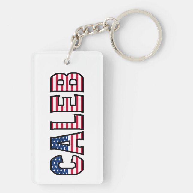Caleb Name First Name USA Flag Key Ring (Back)