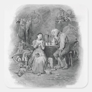 Caleb Plummer and his blind daughter, from 'Charle Square Sticker