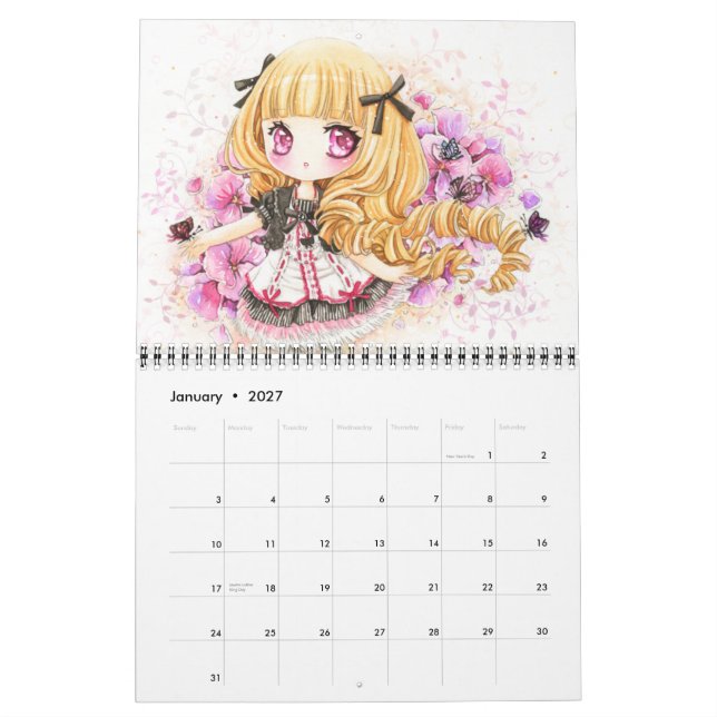 Calendar 2013 - Beautiful anime chibi illustration (Jan 2027)