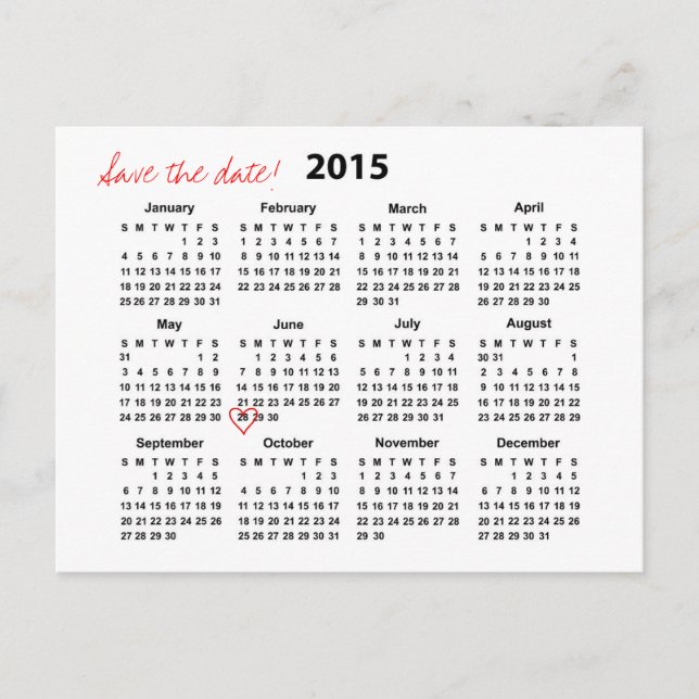 Calendar 2015 Save the Date Postcard (Front)