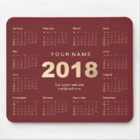 Calendar 2018 Burgundy Gold Name Contact Web Numer