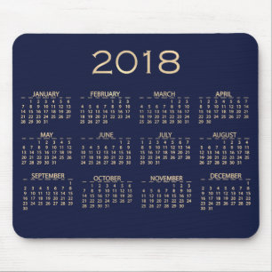Calendar 2018 Metallic Blue Navy Sepia Gold Mouse Pad