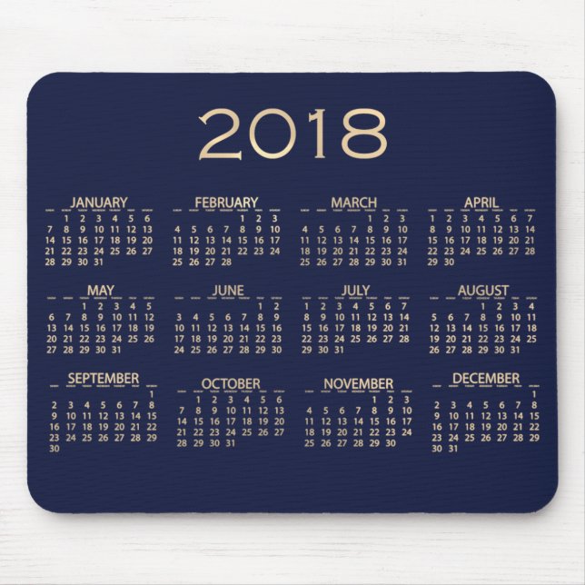 Calendar 2018 Metallic Blue Navy Sepia Gold Mouse Pad (Front)