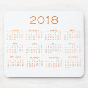 Calendar 2018 White Delicate Copper Rose Gold Mouse Pad