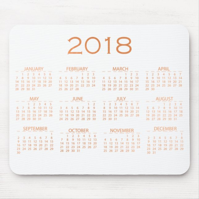 Calendar 2018 White Delicate Copper Rose Gold Mouse Pad (Front)