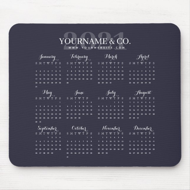 Calendar 2021 Business Name Navy Grey Mouse Pad (Front)