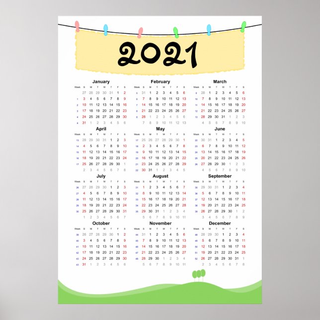 Calendar 2021 Poster - Sunday start (Front)