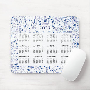Calendar 2023 Blue White Grey Terrazzo Modern Mouse Pad