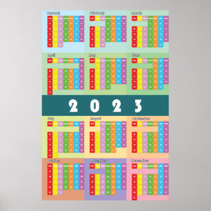 calendar 2023 colour days week month poster