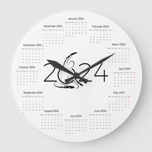 Calendar 2024 for Pilates instructor Large Clock (Front)