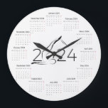 Calendar 2024 for Pilates instructor Large Clock<br><div class="desc">Clock with calendar for 2024 year for Pilates instructor with pilates reformer pose.</div>