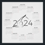 Calendar 2024 for Pilates instructor Poster<br><div class="desc">Calendar for 2024 year for Pilates instructor with pilates reformer pose.</div>