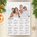 Calendar 2024 in Spanish Family Photo Magnet White<br><div class="desc">This modern minimalist style 2024 magnetic calendar in Spanish for USA (Sunday is the first day of the week) is easy to personalise with your family name and custom photo to create a unique present for your loved ones. The white, black and red design with a colourful photo looks nice...</div>