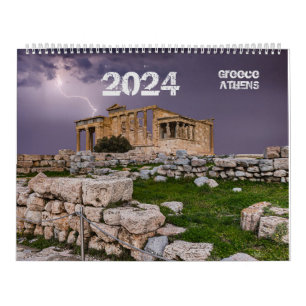 Calendar 2024 year with photo of Athens, Greece