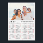 Calendar 2025 in Spanish Family Photo Magnet White<br><div class="desc">This modern minimalist style 2025 magnetic calendar in Spanish for USA (Sunday is the first day of the week) is easy to personalise with your family name and custom photo to create a unique present for your loved ones. The white, black and red design with a colourful photo looks nice...</div>