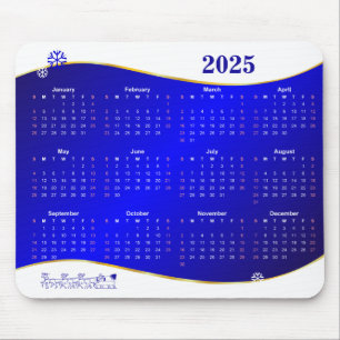 Calendar 2025 on blue wave background mouse pad