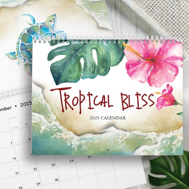 Calendar 2025 Tropical Watercolor Art Calendars (Calendar with tropical watercolor art by Victoria Grigaliunas of Do Tell A Belle)
