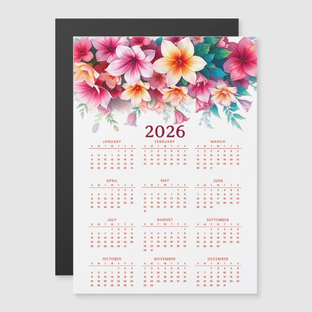Calendar 2026 with flowers (Front/Back)
