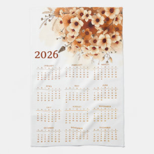 Calendar 2026 with flowers tea towel