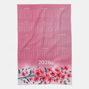 Calendar 2026 with flowers tea towel