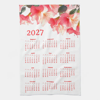 Calendar 2027 with flowers tea towel