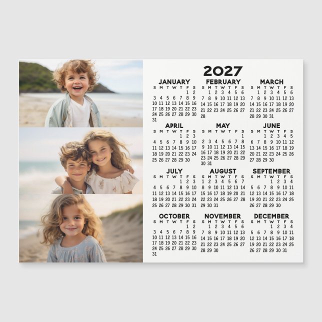 Calendar - 3 Photos - Basic Black White Magnet (Front)