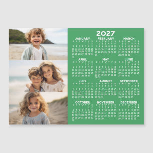 Calendar - 3 Photos - Basic Green White Magnet