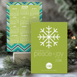 Calendar and Logo Peace Joy Business Holiday Card<br><div class="desc">A modern snowflake Christmas Card with a calendar on the back. A secular greeting that can be used for any corporation. Add your logo and favorite greeting to this hand-drawn design. Sending a business holiday card that includes a calendar is a thoughtful and practical way to strengthen client relationships and...</div>