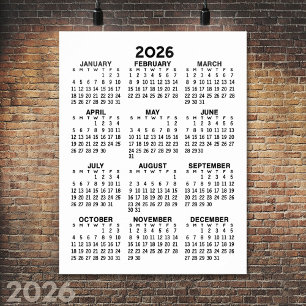 Calendar - Basic Minimal Black and White Poster