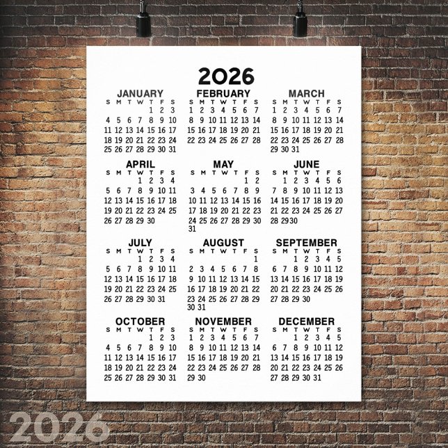 Calendar - Basic Minimal Black and White Poster (2026 Calendar Poster)