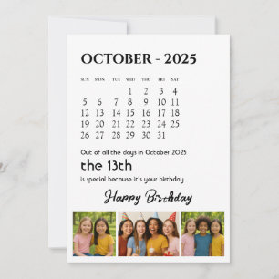 Calendar Birthday Card   Customisable Text & Photo