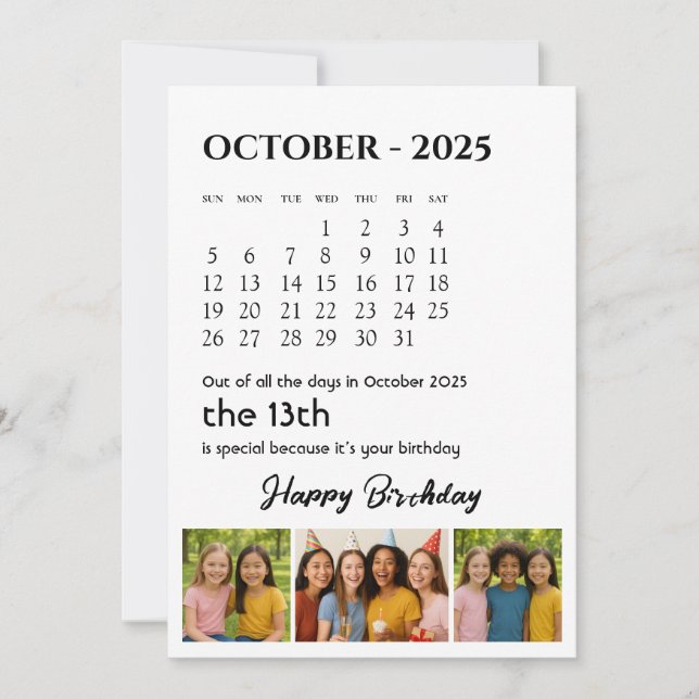Calendar Birthday Card | Customisable Text & Photo (Front)