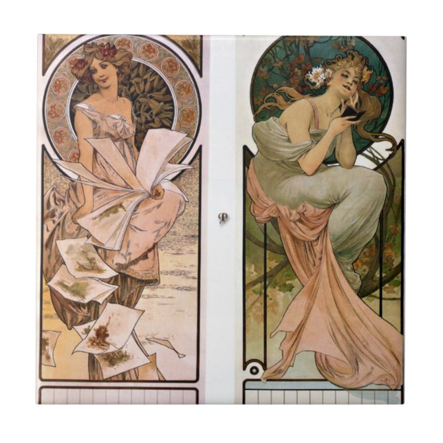 Calendar Champagne - Alphonse Mucha Ceramic Tile (Front)