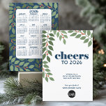Calendar CHEERS - green blue - Business Logo Holiday Card<br><div class="desc">A modern look for a corporate holiday card. A calendar is included with the New Year with a greeting that can be used for any business. Add your logo and simple text to this unique design with a calendar on the back. If you need to move anything around, click on...</div>