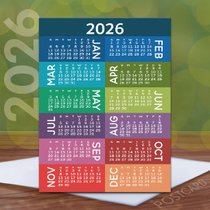 Calendar - full year - funky colourful months postcard