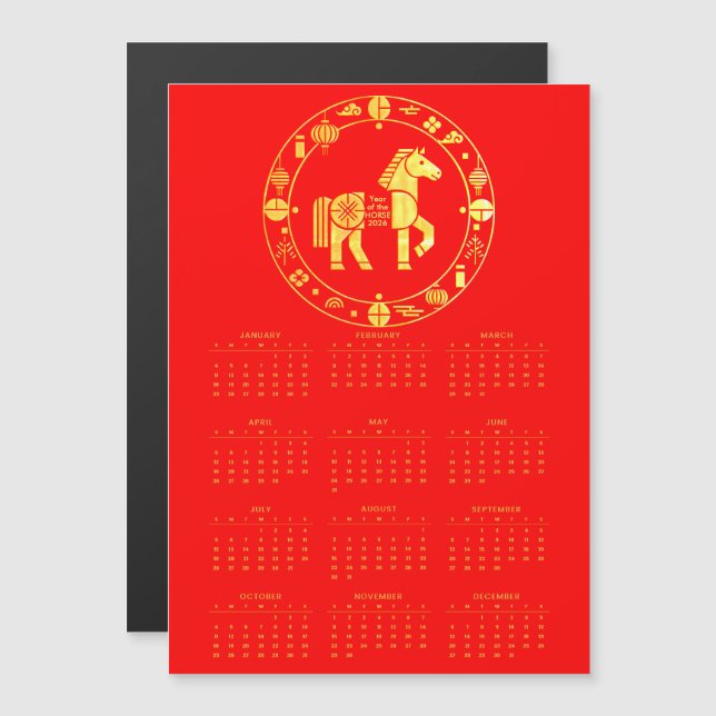 Calendar Gold Chinese new year 2026 (Front/Back)