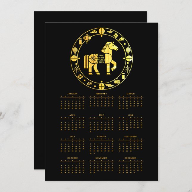 Calendar Gold Chinese new year 2026 Holiday Card (Front/Back)
