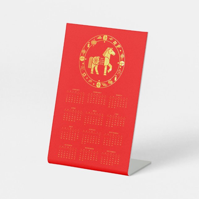 Calendar Gold Chinese new year 2026 Pedestal Sign (Front)