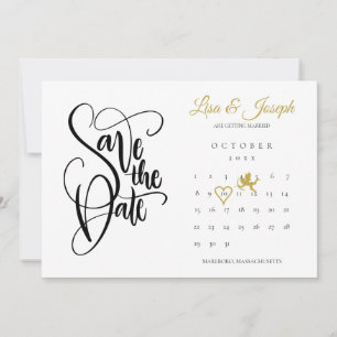 Calendar Gold Cupid Love Heart Save the Date Invitation