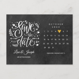 Calendar Gold Heart Chalkboard Photo Save the Date Postcard