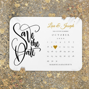 Calendar Gold Love Heart Wedding Save the Date Magnet