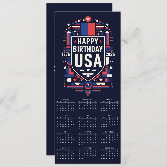 Calendar Happy Birthday USA 250 Holiday Card (Front/Back)
