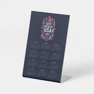 Calendar Happy Birthday USA 250 Pedestal Sign